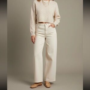 Wilfred Free High Rise Wide Leg Denim Pants Size 8 Ivory Cotton Blend EUC